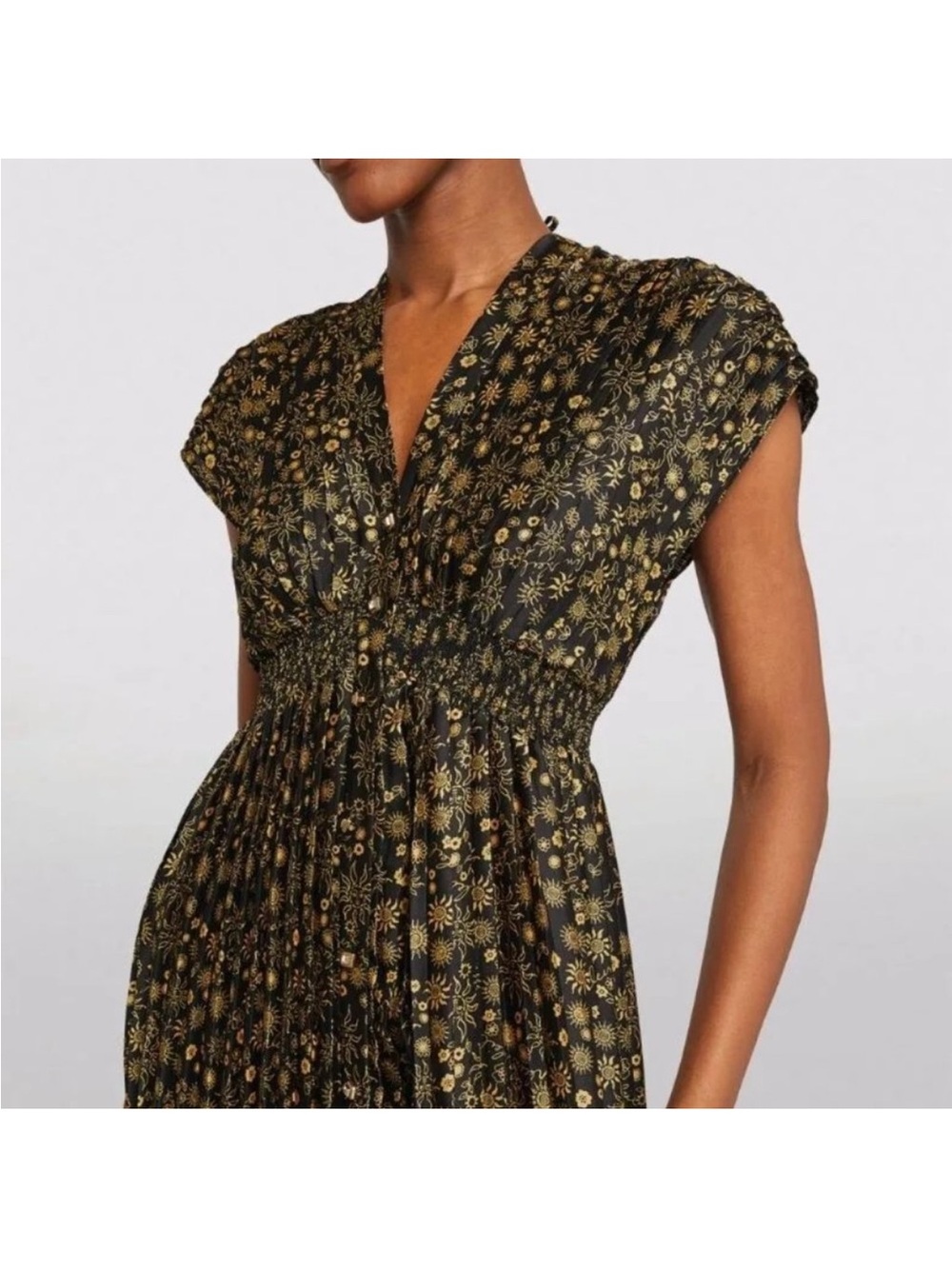 Sandro Black Dress with Gold Floral Print